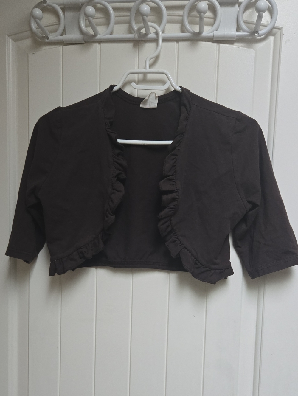 Women’s Brown Short Sleeve Ruffle Bolero Cardigan Shrug Casual Layering